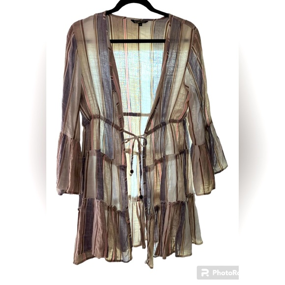 Spiaggia Dolce Other - Romantic oversized boho striped, tier tie front kimono/bathing suit cover up